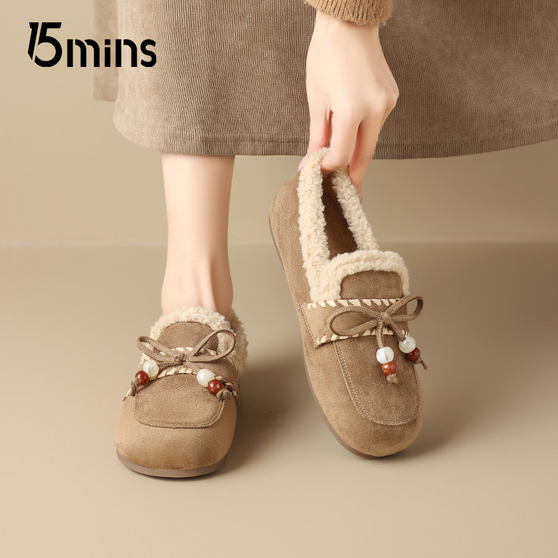 15mins平底勃肯鞋女2025新款秋冬加绒毛毛鞋一脚蹬保暖棉鞋懒人鞋,淘宝优惠券,粉丝福利购,淘宝优惠卷