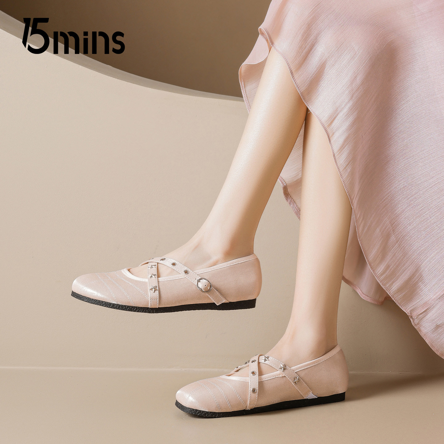 15mins粉色玛丽珍鞋女2026新款春季绝美芭蕾单鞋平底通勤小皮鞋子,淘宝优惠券,粉丝福利购,淘宝优惠卷