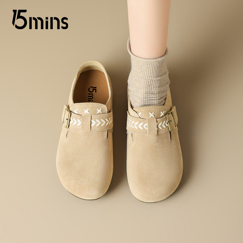 15mins复古勃肯鞋女2026春新款外穿全包一脚蹬软底乐福鞋平底单鞋,淘宝优惠券,粉丝福利购,淘宝优惠卷