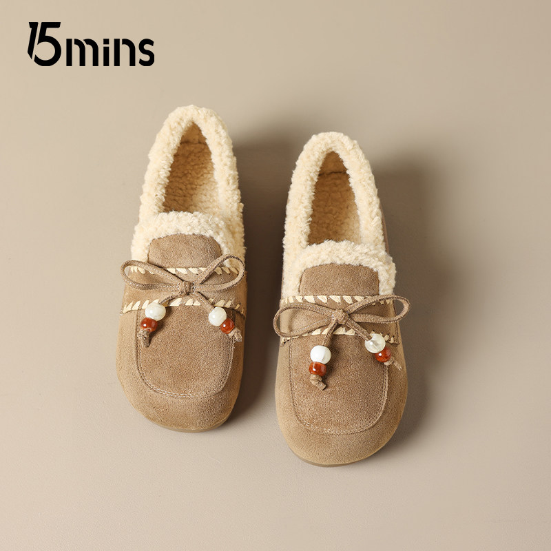 15mins平底勃肯鞋女2025新款秋冬加绒毛毛鞋一脚蹬保暖棉鞋懒人鞋,淘宝优惠券,粉丝福利购,淘宝优惠卷