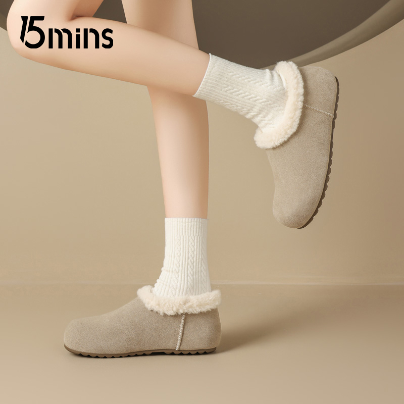15mins全包勃肯鞋女2025新款冬季外穿羊羔绒棉鞋平底一脚蹬面包鞋 - 图2