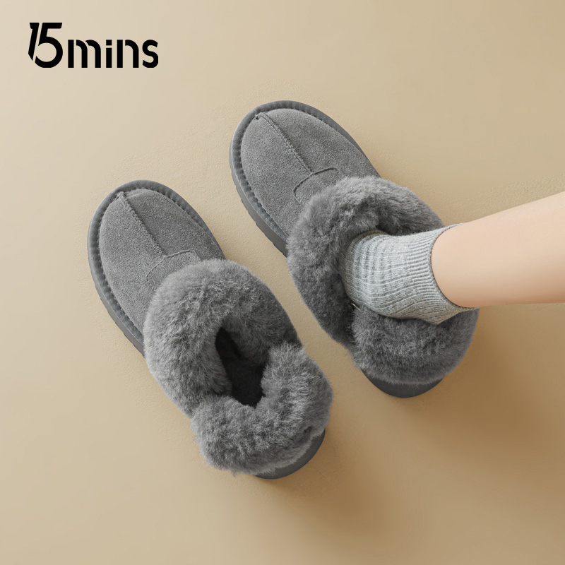 15mins厚底雪地靴女2025新款加绒保暖低帮勃肯鞋一脚蹬毛茸茸棉鞋 - 图2