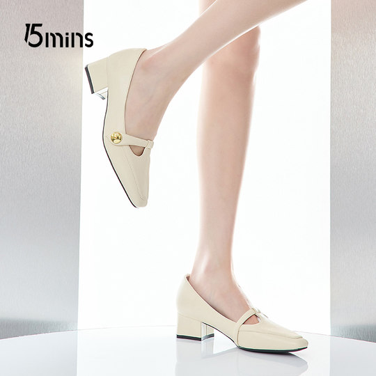 15mins white light mouth single shoes for women thick heels