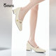 15mins white light mouth single shoes for women thick heels