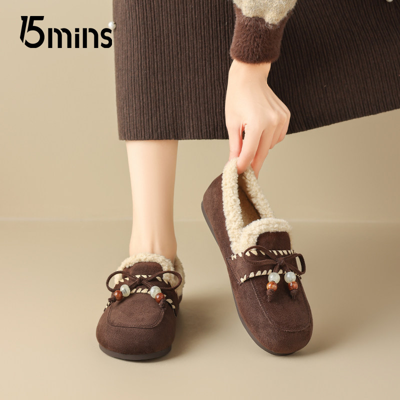 15mins加绒勃肯鞋女2025新款冬季一脚蹬平底毛毛棉鞋子保暖雪地靴,淘宝优惠券,粉丝福利购,淘宝优惠卷