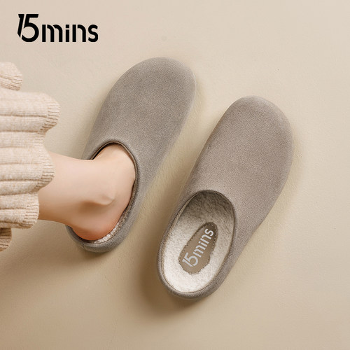15mins加绒勃肯鞋女包头半拖懒人鞋2025秋冬舒适软底外穿保暖鞋子 - 图1
