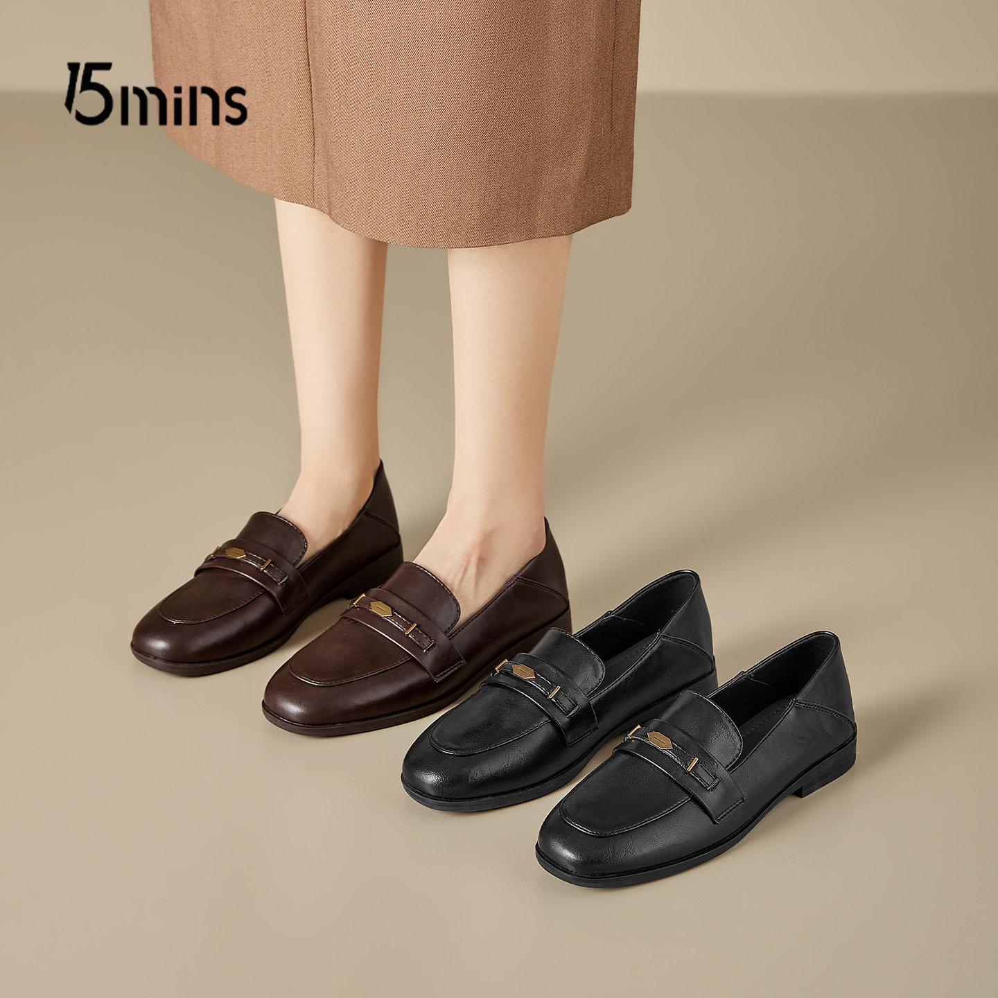 15mins通勤低跟乐福鞋女2026新款春季一脚蹬圆头小皮鞋简约单鞋子,淘宝优惠券,粉丝福利购,淘宝优惠卷