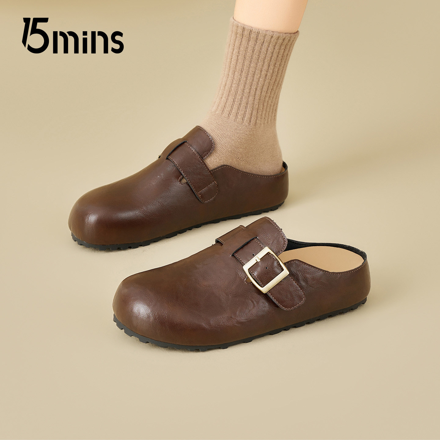 15mins软底勃肯鞋女2026新款春季百搭一脚蹬包头半拖平底孕妇单鞋,淘宝优惠券,粉丝福利购,淘宝优惠卷
