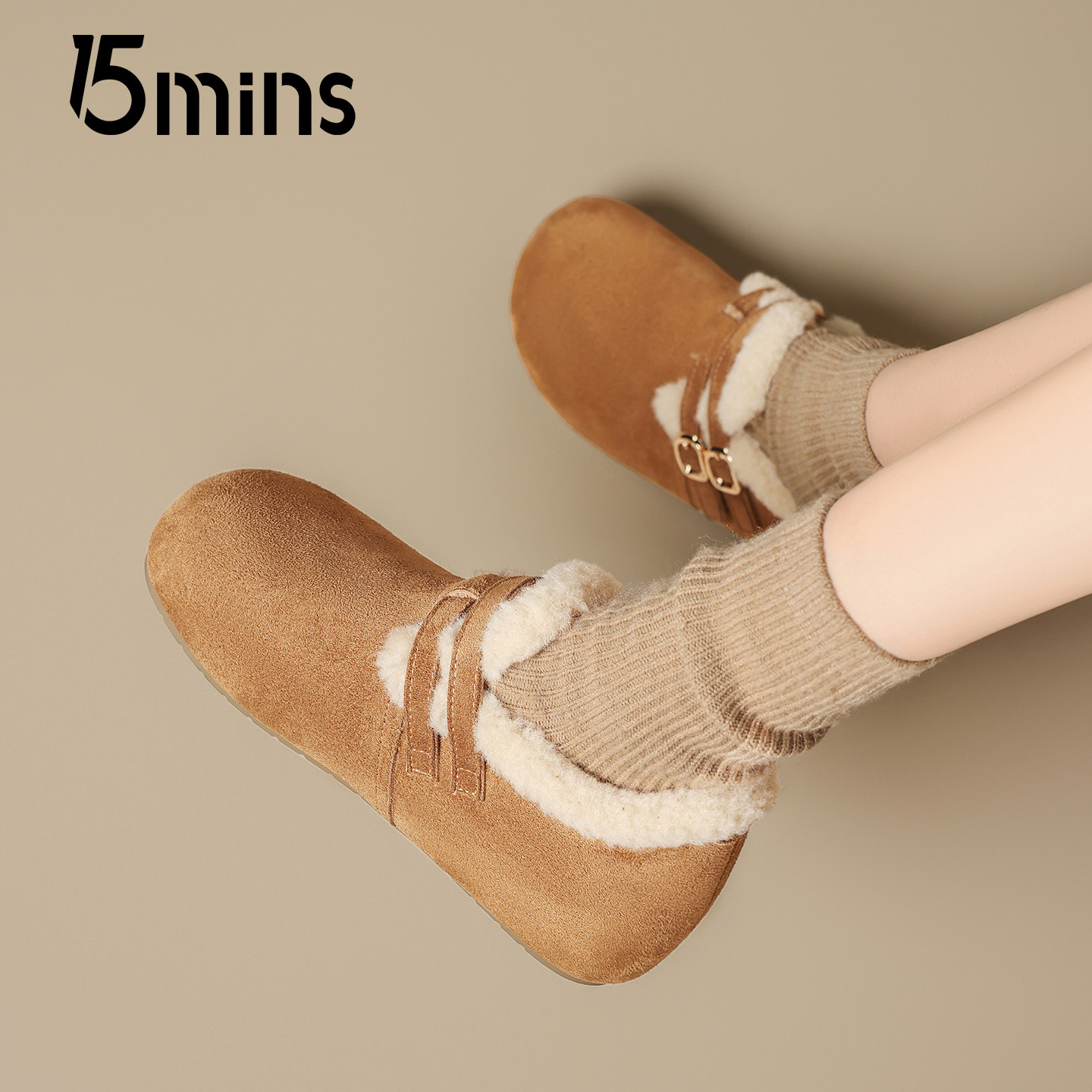 15mins加绒勃肯鞋女2025新款冬季厚底一脚蹬毛毛棉鞋保暖孕妇鞋子,淘宝优惠券,粉丝福利购,淘宝优惠卷