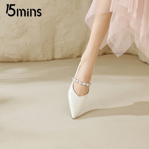 15mins法式尖头一字带平底单鞋钻饰通勤百搭气质舒适软底优雅女鞋 - 图3