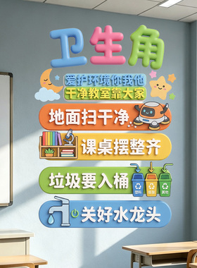 中小学卫生角平面墙贴爱护环境教室文化建设班级卫生规范墙面装饰