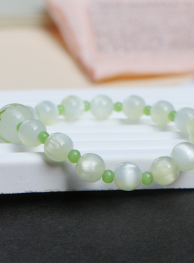【清冷绿色系】光泽绿叶琉璃珠原创手工手串仿猫眼新中式小众送礼