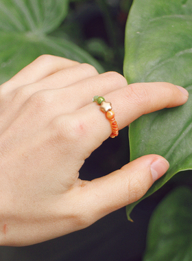 手工编织彩色复古串珠食指戒指