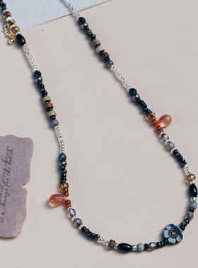 myzoo原创黑银天然石串珠项链复古文艺锁骨链琉璃个性暗黑系配饰