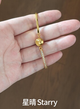 金色镶钻肌理球半镯手链轻奢百搭