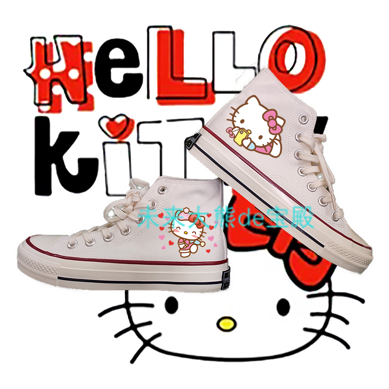hellokitty凯蒂猫联名鞋哈喽Kitty周边高帮帆布鞋学生卡通运动鞋 - 图2