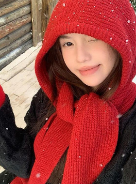 红色巴拉克拉法帽女秋冬季保暖毛