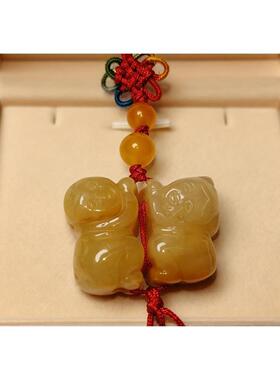 天然黄玉石玉贵人链挂件汽车钥匙扣吉祥物包挂