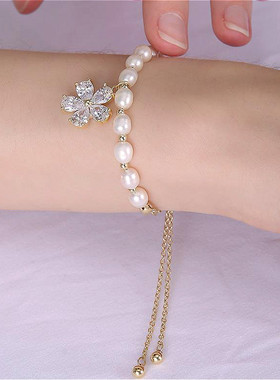 复古花朵配饰高级感淡水珍珠手链