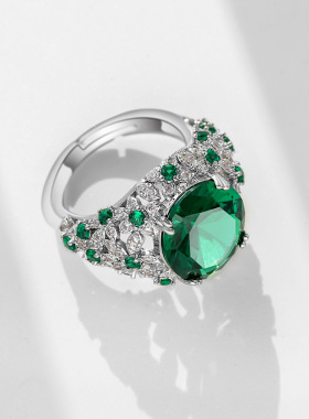 戴拉时尚水晶戒指女复古高级感潮ins小众设计 个性食指开口指环