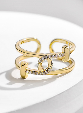 戴拉时尚双层交叉个性开口戒指