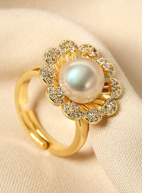 戴拉淡水珍珠花朵项链戒指两件套