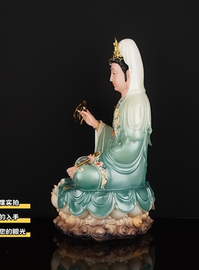 2025新款观音菩萨家用招财汉白玉彩实心观世音神像佛像玄关桌摆件