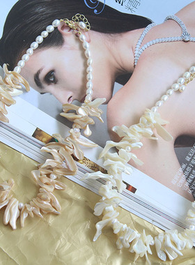 淡水珍珠异形贝壳天使翅膀项链女