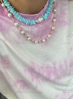 淡水珍珠粉色项链时髦气质锁骨链