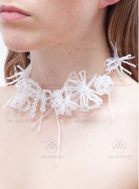 植物花卉水晶彩色925银时髦项链