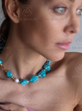 珍珠复古菱镁矿绿松石Y字项链