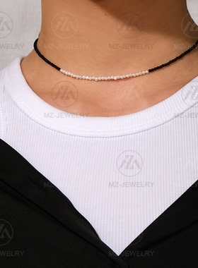 天然黑尖晶淡水珍珠项链时髦个性