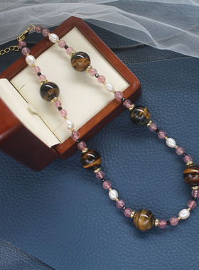 天然虎眼石勇气能量水晶锁骨项链