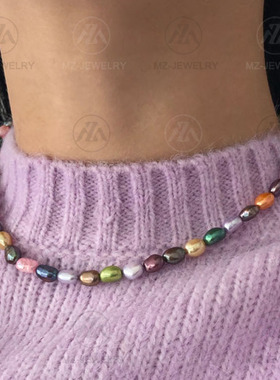 糖果色淡水珍珠简约项链短锁骨链