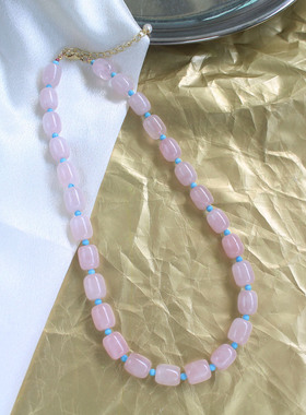 小众设计天然水晶粉晶石气质短款项链时尚百搭锁骨链简约大气颈链