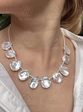 巴洛克花瓣淡水珍珠短款项链时髦