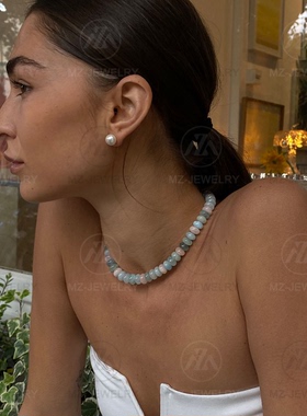 夏天百搭彩色摩根海蓝宝项链短款