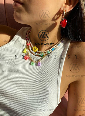 欧美欧美小众笑脸时髦淡水珍项链