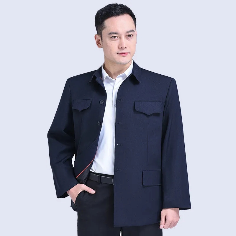 秋冬季中山装男中老年上衣中山服老人外套老年人爷爷装爸爸军干服 - 图0