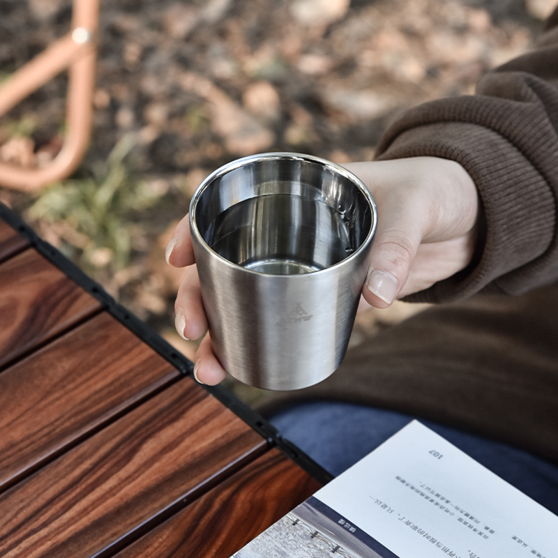 LTHW旅腾野食对饮双层杯户外露营水杯304不锈钢便携杯子茶杯防烫-图2