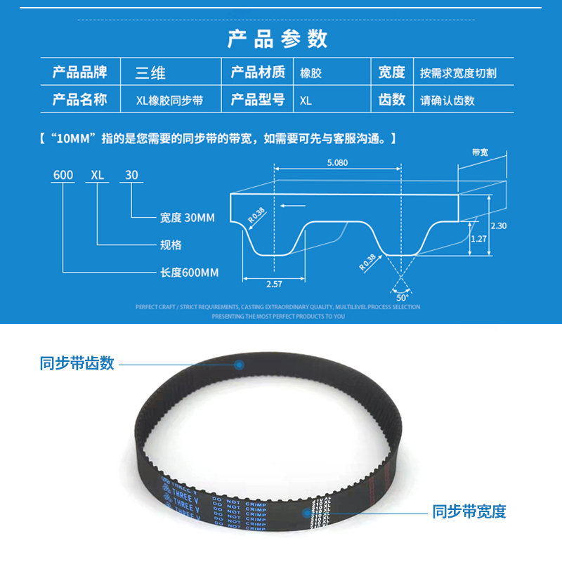 橡胶同步带142XL/144XL/146XL 梯形齿型71/72/73齿工业齿形带 - 图2