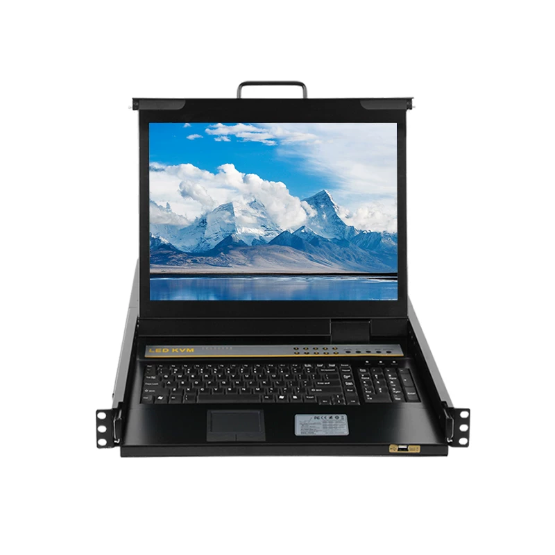 [eKL KVM1708V KVM切换器8口 VGAusb键鼠切换器8进1出17英寸折叠LED屏机房服务器VGA KVM切换器8口带屏OSD调节]