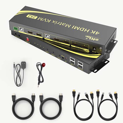 eKL 4K高清KVM矩阵双屏切换器 HDMI2.0扩展双通道2进2出 USB鼠键穿越电脑二路显示器热键切换共享器配线212HN - 图0