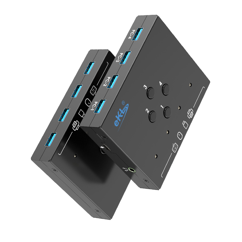 EKL-SH04 usb切换器 USB3.0切换器打印机共享器四进四出2出4台电脑共用共享键鼠声卡耳机打印机U盘分线器4口-图1