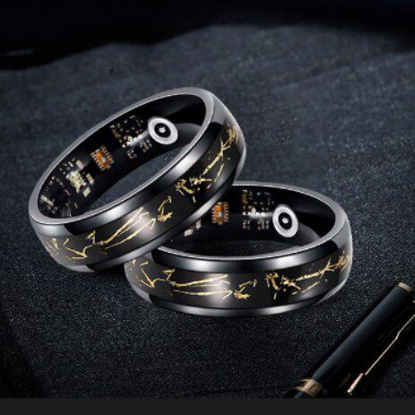 AliExpress European and American stainless steel inlaid gold foil ring blood oxygen heart rate exercise pedometer sleep smart ring