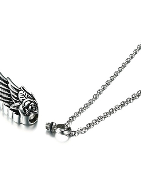 钛钢天使翅膀动物骨灰盒吊坠项链