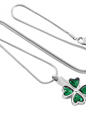 钛钢四叶草香水瓶动物骨灰盒吊坠