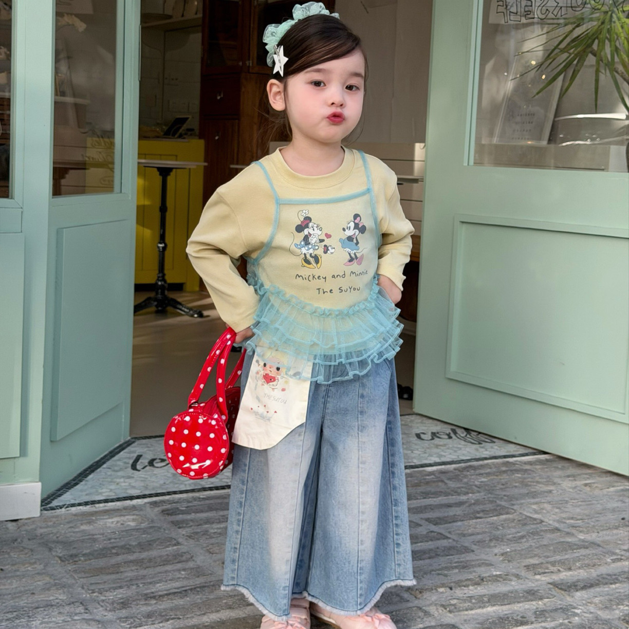 苏右 561005女童2026春款蓝色毛边牛仔裤阔腿裤,淘宝优惠券,粉丝福利购,淘宝优惠卷