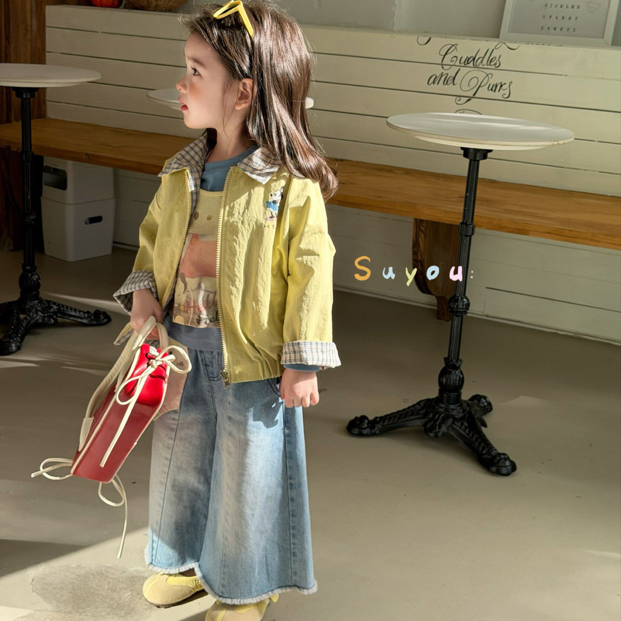 苏右 561005女童2026春款蓝色毛边牛仔裤阔腿裤,淘宝优惠券,粉丝福利购,淘宝优惠卷