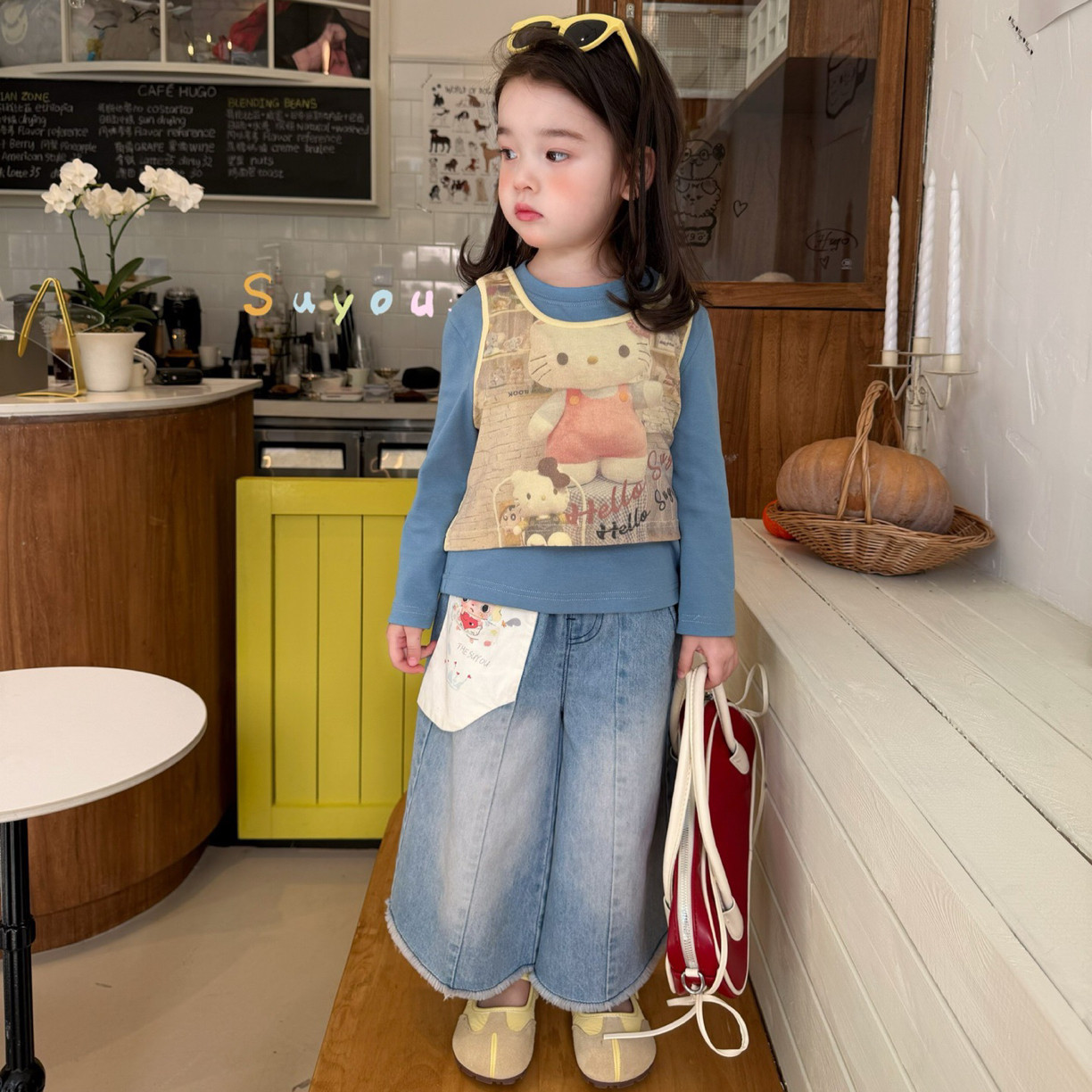 苏右 561005女童2026春款蓝色毛边牛仔裤阔腿裤,淘宝优惠券,粉丝福利购,淘宝优惠卷